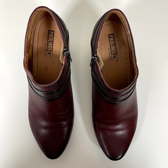 PIKOLINOS Womens 10 Burgundy Side Zip Leather Ankle Boots Stacked Heel Western - Picture 3 of 9